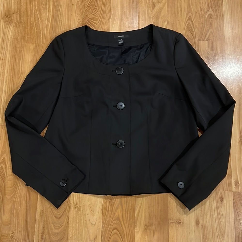 Alfani Black Scoop Neck 3 Button Blazer Suit Jacket 4 Business Career Casual